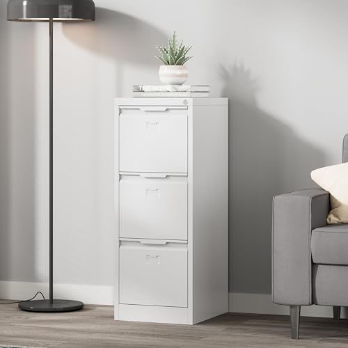 3 Drawer Vertical File Cabinet with Lock, Metal Filing Cabinet for Home Office, Locking File Cabinet for A4/F4/Legal/Letter, Assembly Required (Black