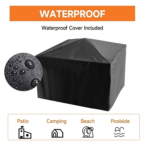 30" Fire Pit Table with Marble Tile Top, Fire Pit with Spark Screen Lid, Fire Grate, Waterproof Cover, and Fire Poker for Outside Patio, Yard Party