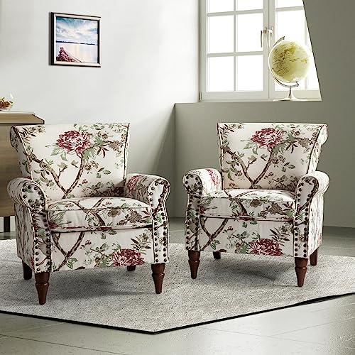 HULALA HOME Modern Wingback Accent Chair with Wood Legs & Removable Cushion, Comfy Upholstered Armchair with Nailhead Trim