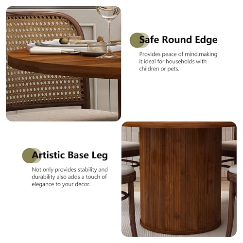 47 inch Round Dining Table for 4, Kitchen Table Dinner Table with 2-Layer Storage Shelf and Wood Slide Door for Home Dining Room Living Room (Walnut)