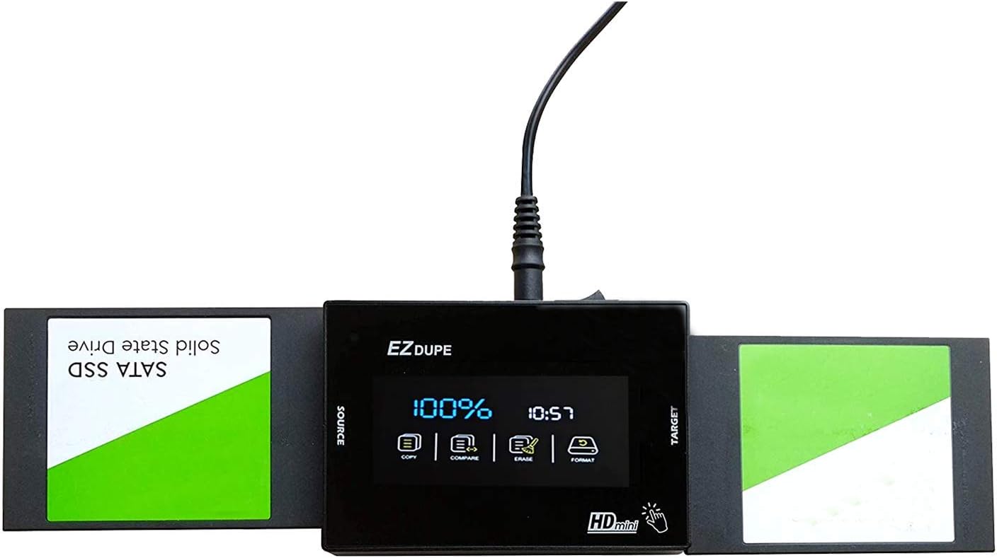 EZ Dupe 1 to 1 Hard Drive Duplicator with Touch Screen for 3.5 & 2.5 SATA HDD SSD Memory Storage