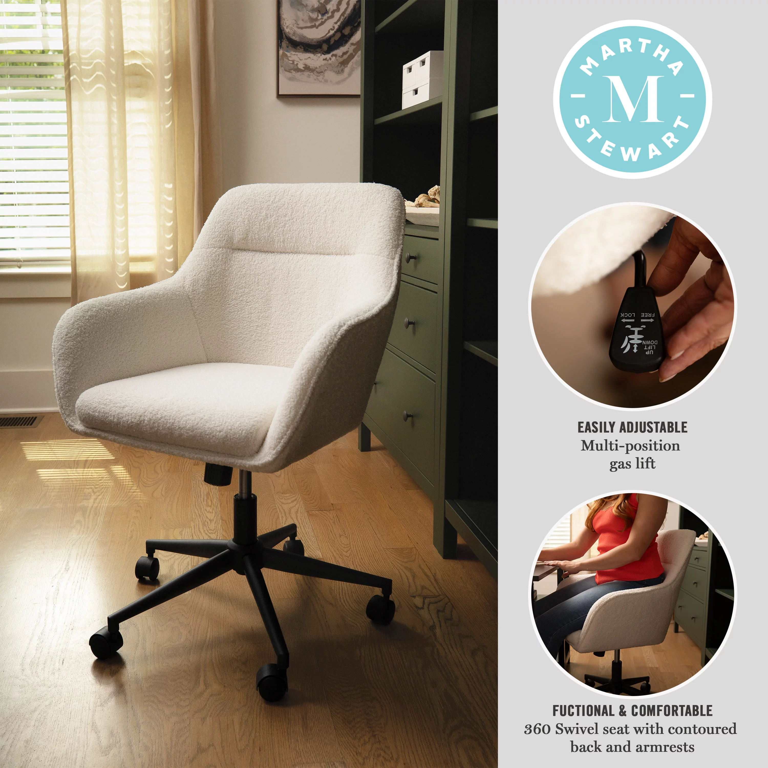 Martha Stewart Rayna Upholstered Office Chair in White/Oil Rubbed Bronze