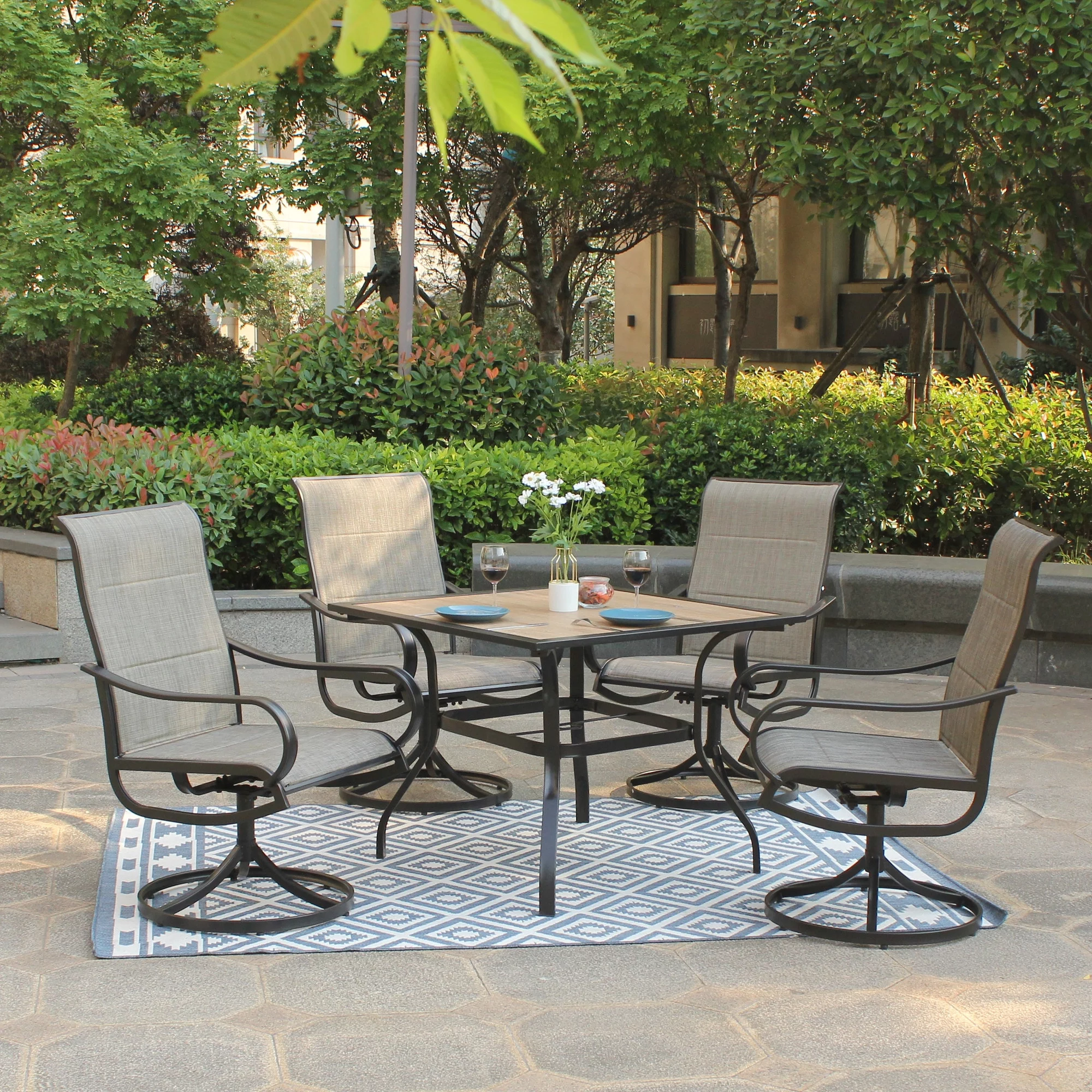 BigRoof Patio Swivel Dining Chairs Set of 2 Outdoor Kitchen Garden Metal Chair with Textilene Mesh Fabric, Patio Furniture Gentle Rocker Chair