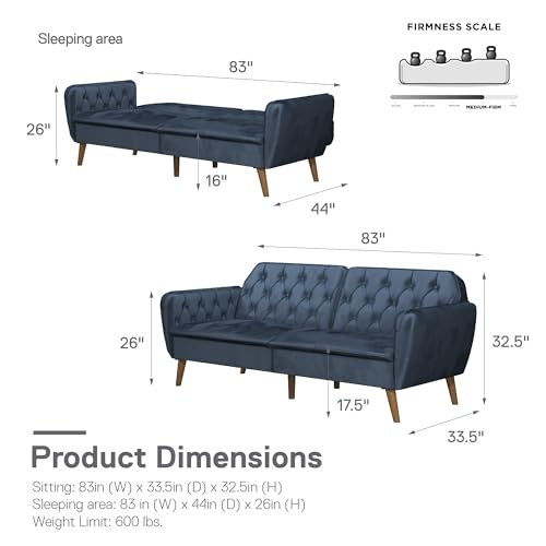Novogratz Tallulah Memory Foam Futon, Convertible Couch, Camel Faux Leather