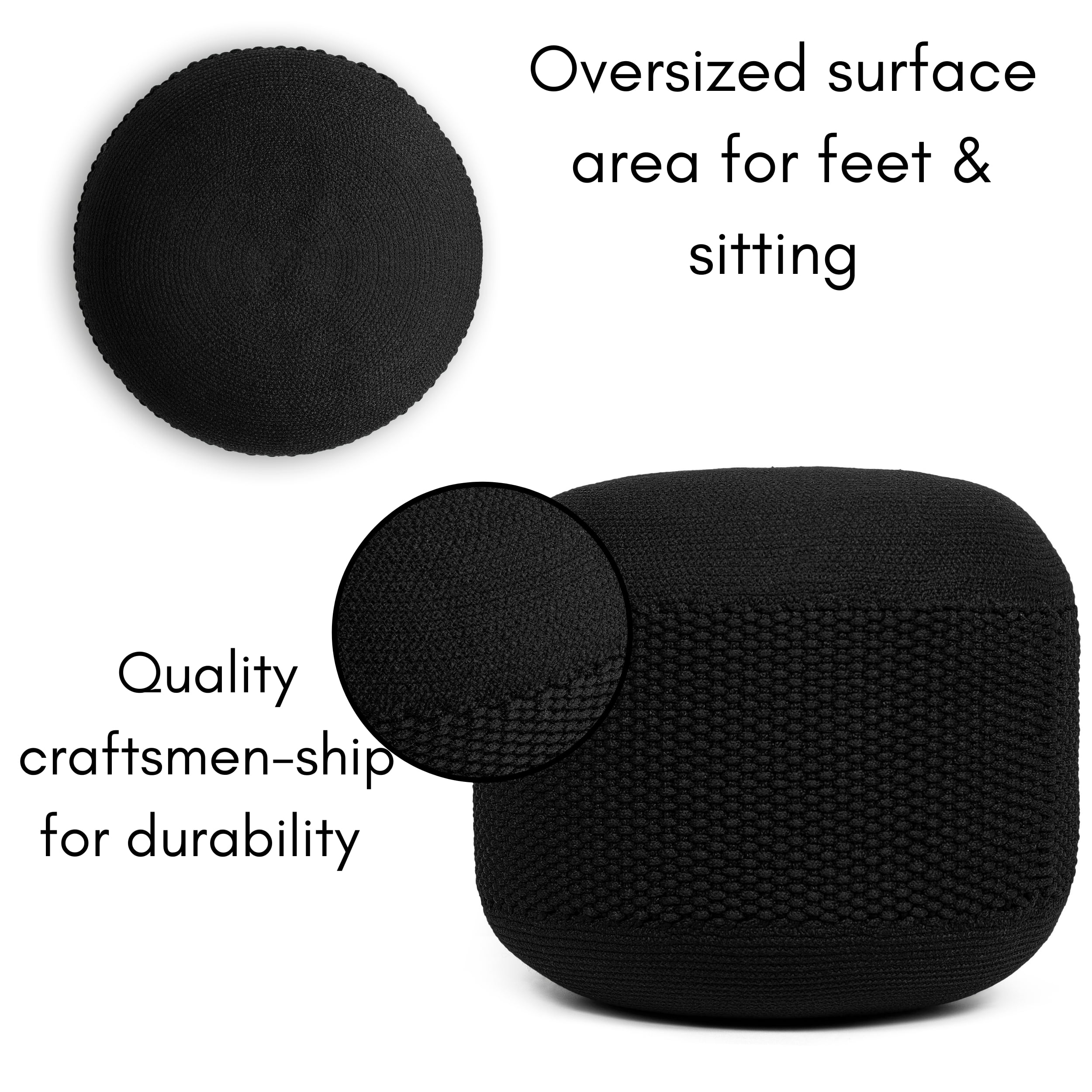 BirdRock Home Woven Knitted Indoor or Outdoor Pouf - Black