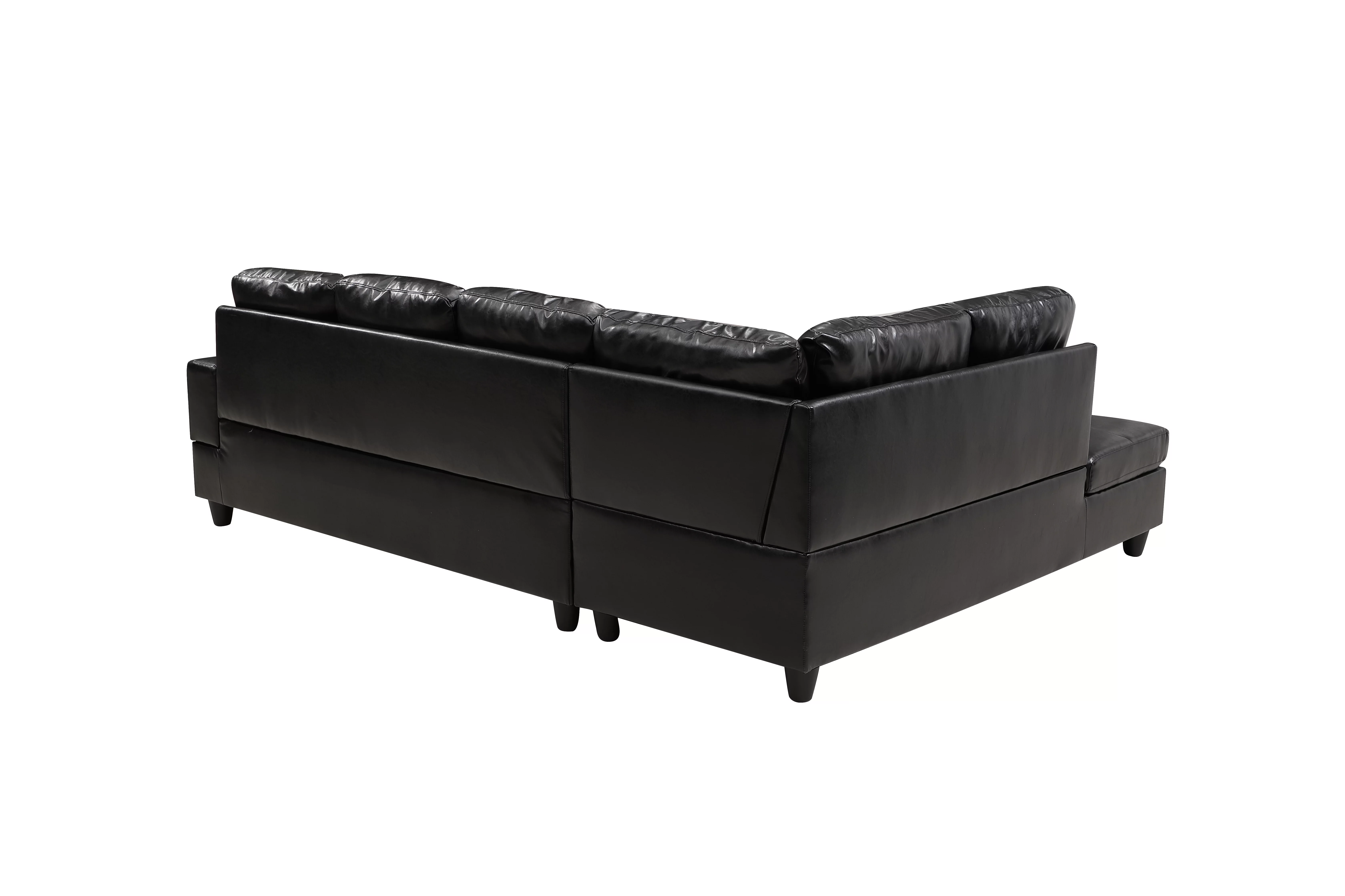 Sectional 3 PC set Black Faux Leather Right -Facing Chaise with Storage Ottoman