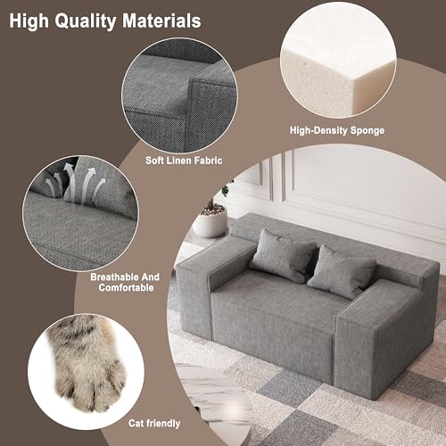 Modern Loveseat, Sofa Couch in a Box, No Assembly Needed, with 2 Pillows, Cat-Scratch Resistant Linen,Small Sofa for for Small Space, Living Room