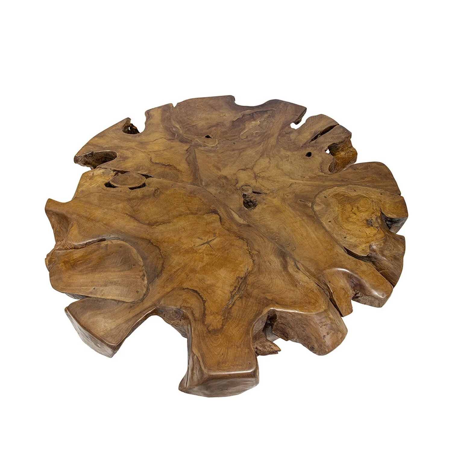 Benjara 47 Inch Coffee Table, Teak Root Frame, Natural Wood Grains, Classic Brown