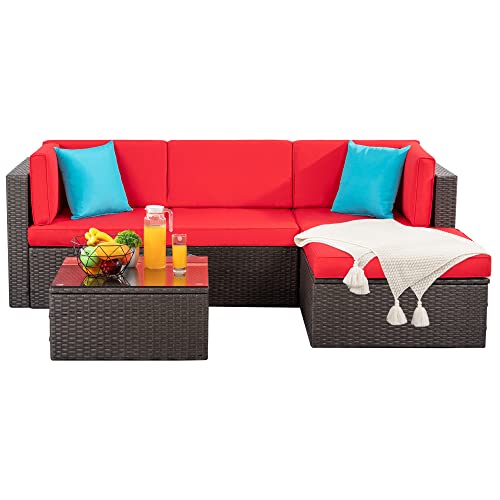Shintenchi 6 Pieces Patio Furniture Sets Outdoor All-Weather Sectional Patio Sofa Set PE Rattan Manual Weaving Wicker Patio Conversation Set with