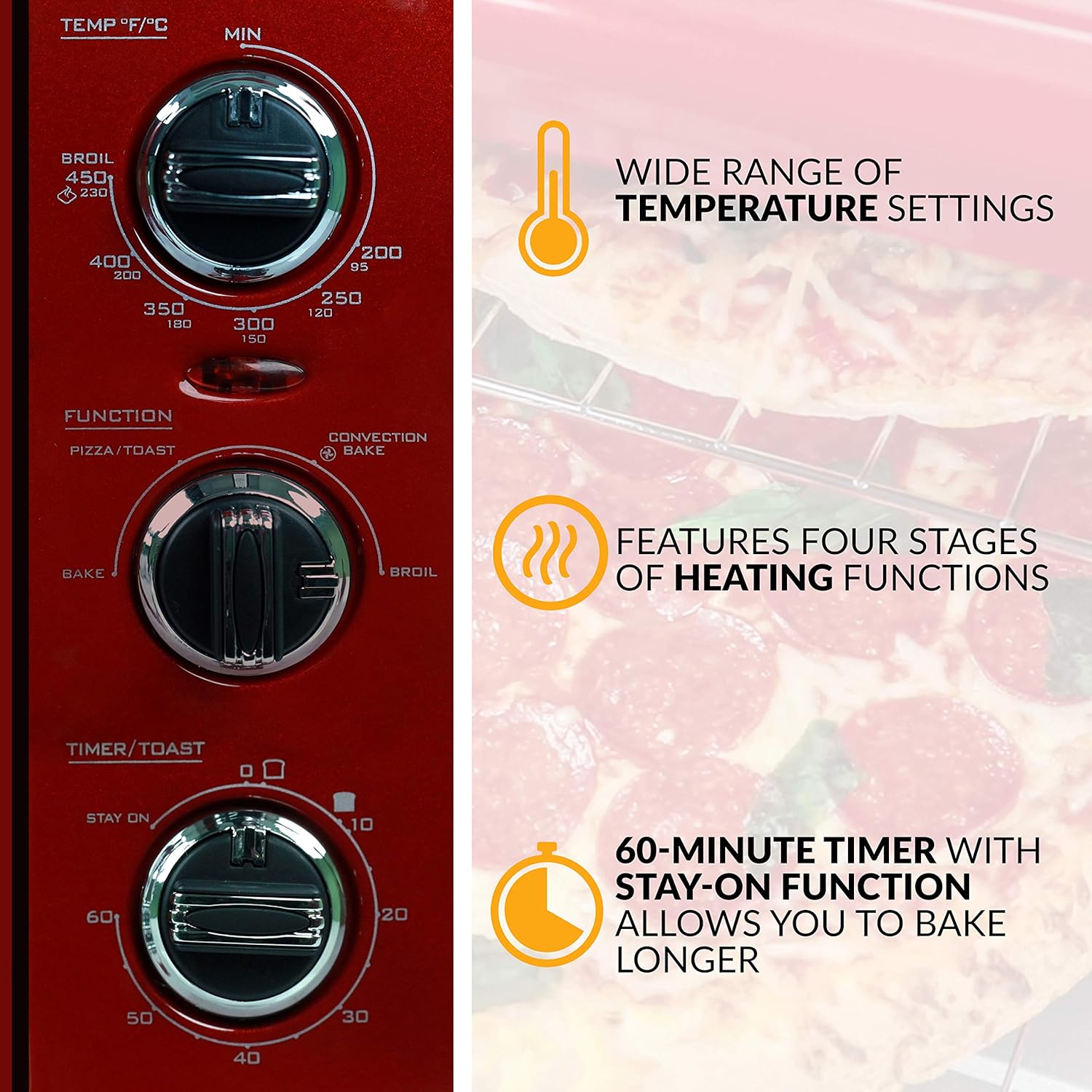 Nostalgia RTOV2RR Large-Capacity 0.7-Cu. Ft. Capacity Multi-Functioning Retro Convection Toaster Oven, Fits 12 Slices of Bread and Two 12-Inch Pizzas