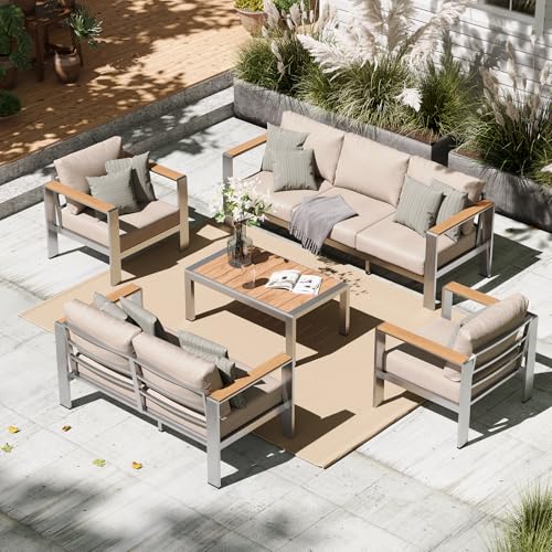 Aluminum Outdoor Patio Furniture Set with Coffee Table, 4 Piece Patio Conversation Sets with Washable Thick Cushions
