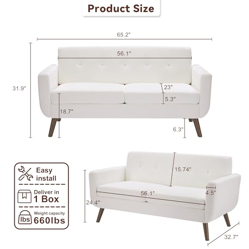Tbfit L Shaped Couch Sofa, 80" W Mid-Century Modern Sectional Couches, 3 Seater Sofas with Wide Chaise Lounge & Two Pillows