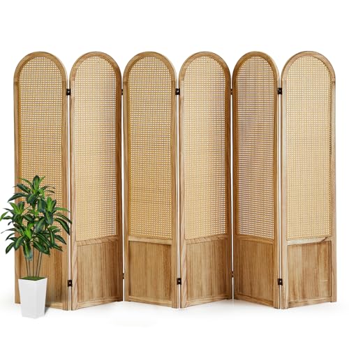 Room Divider 4 Panel, Folding Privacy Screen, Foldable Wood Divider Room Dec, Rattan Room Divider, Portable Partition Screen