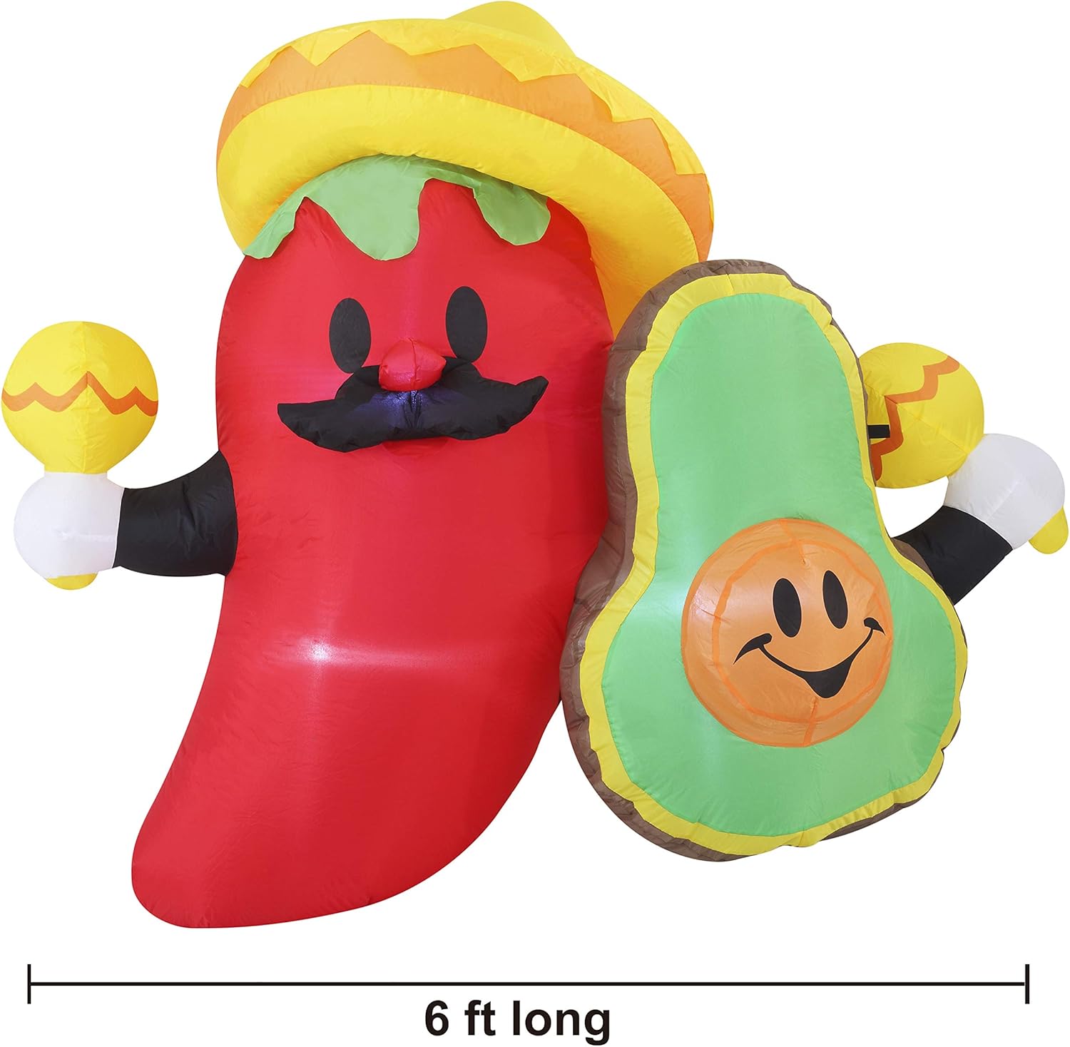 Cinco de Mayo Inflatable Decoration 6 FT Long Fiesta Avocado and Chili with Build-in LEDs Blow Up Inflatables for Holiday Party Indoor, Outdoor, Yard