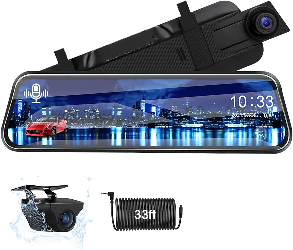 2.5K Voice Control Mirror Dash Cam Rear View Mirror Backup Camera Front and Rear