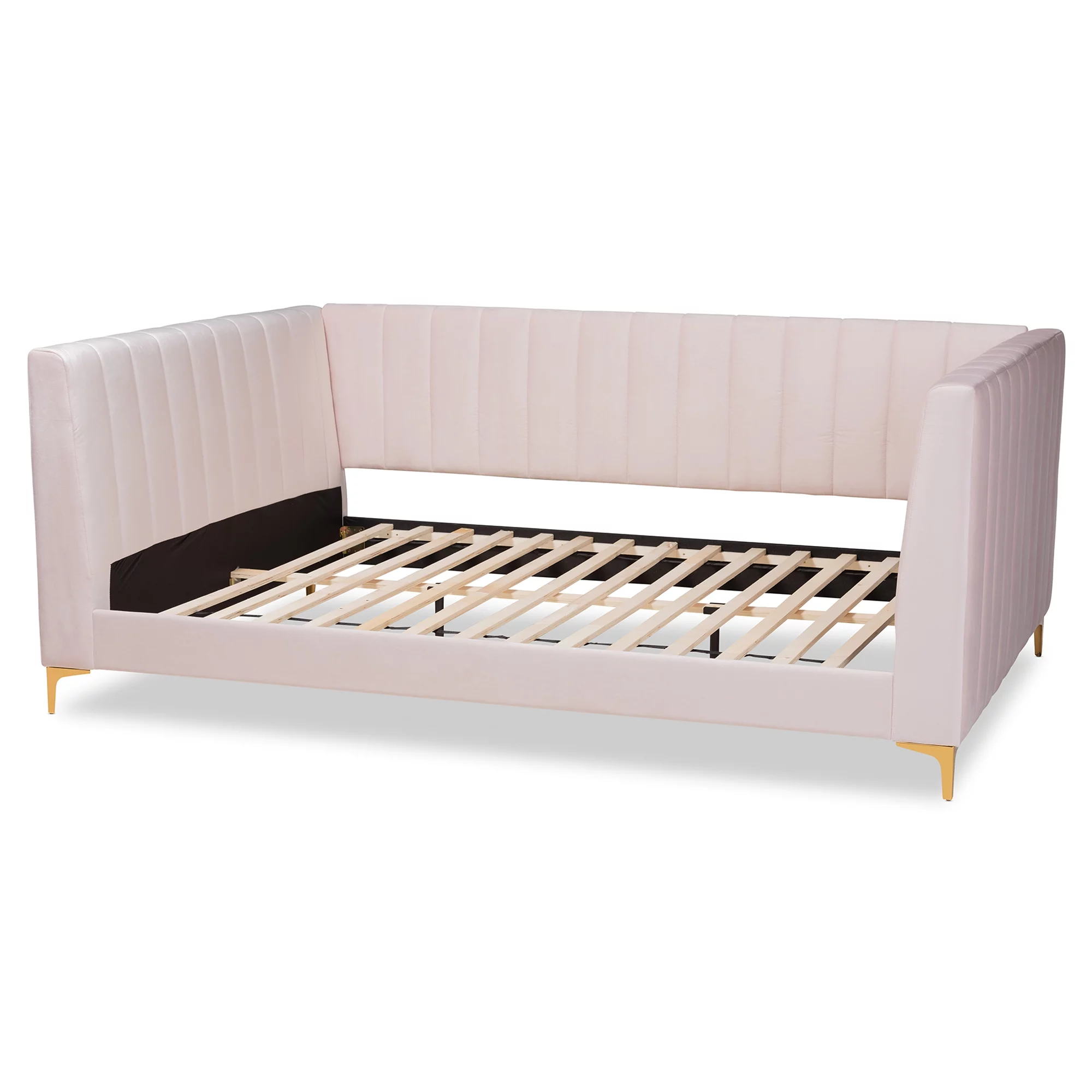 Baxton Studio Oksana Modern Contemporary Glam and Luxe Light Pink Velvet Fabric Upholstered and Gold Finished Full Daybed