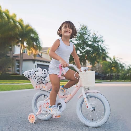 JOYSTAR Unicorn Kids Bike for Girls Ages 2-9 Years Old, 12 14 16 18 Inch Kids Bike with Training Wheels, Doll Seat, Streamers and Basket