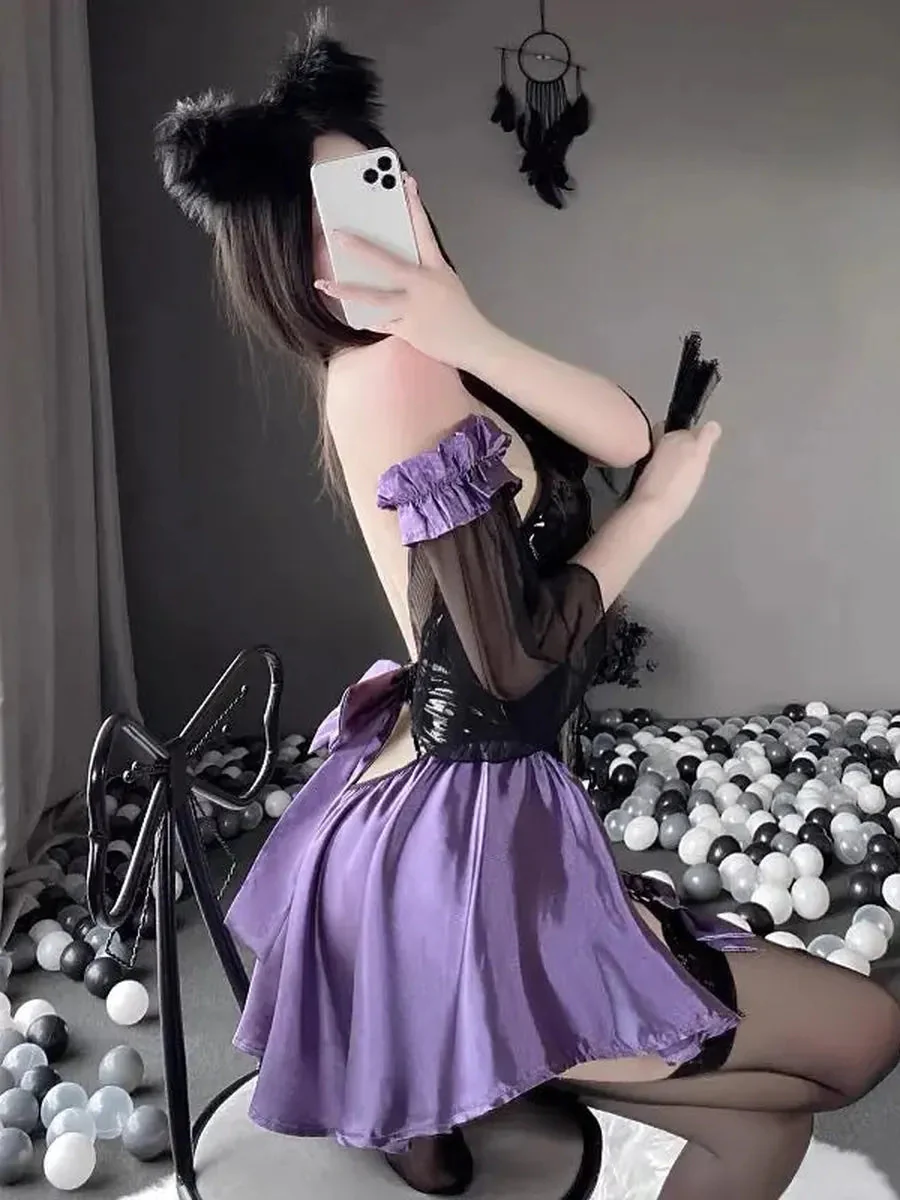 'Salvias' Kawaii Bow-tie Purple Chiffon Turtleneck Costume