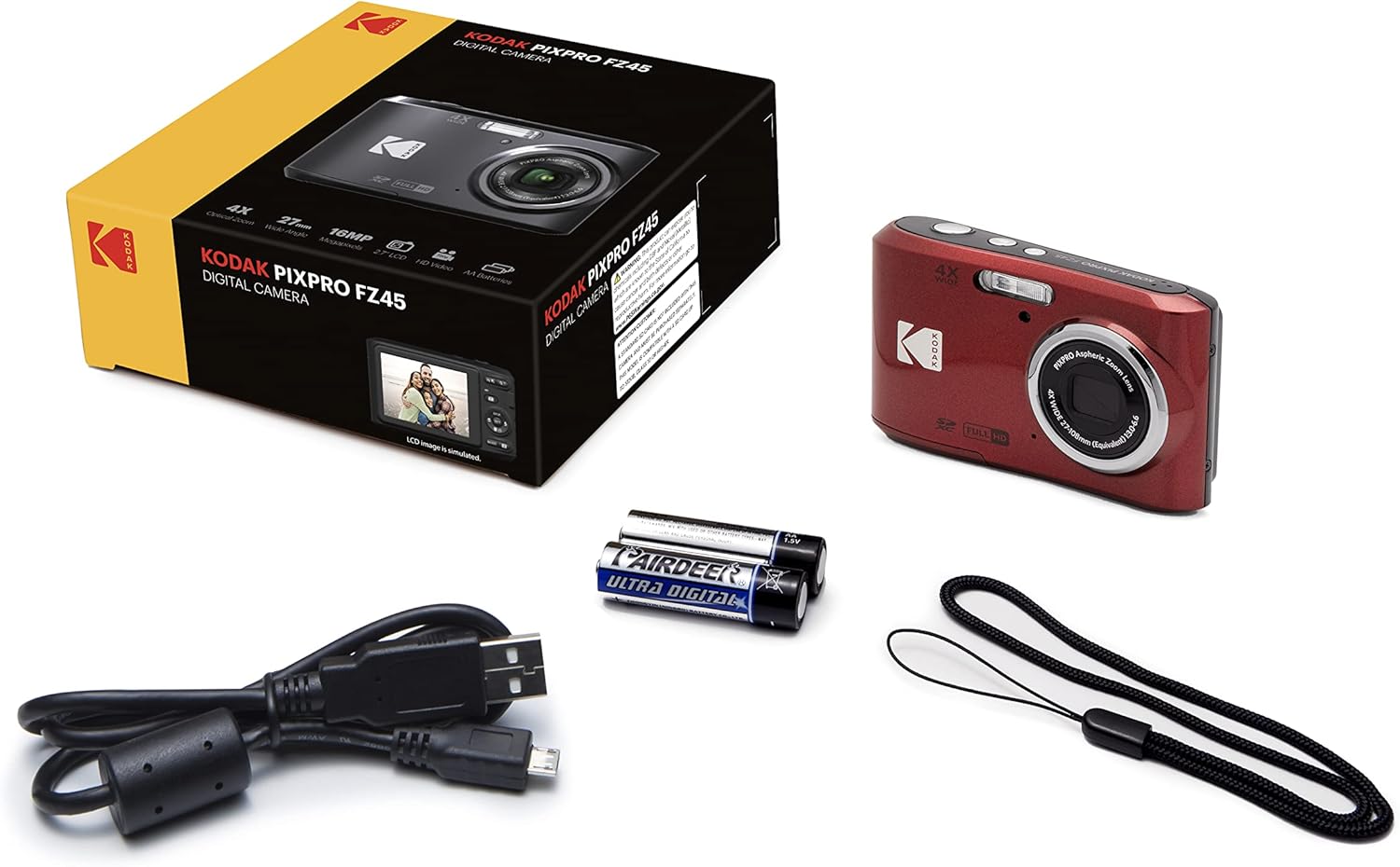 Kodak PIXPRO FZ45 Digital Camera + Black Point & Shoot Camera Case + Transcend 64GB SD Memory Card + Tri-fold Memory Card Wallet + Hi-Speed SD USB
