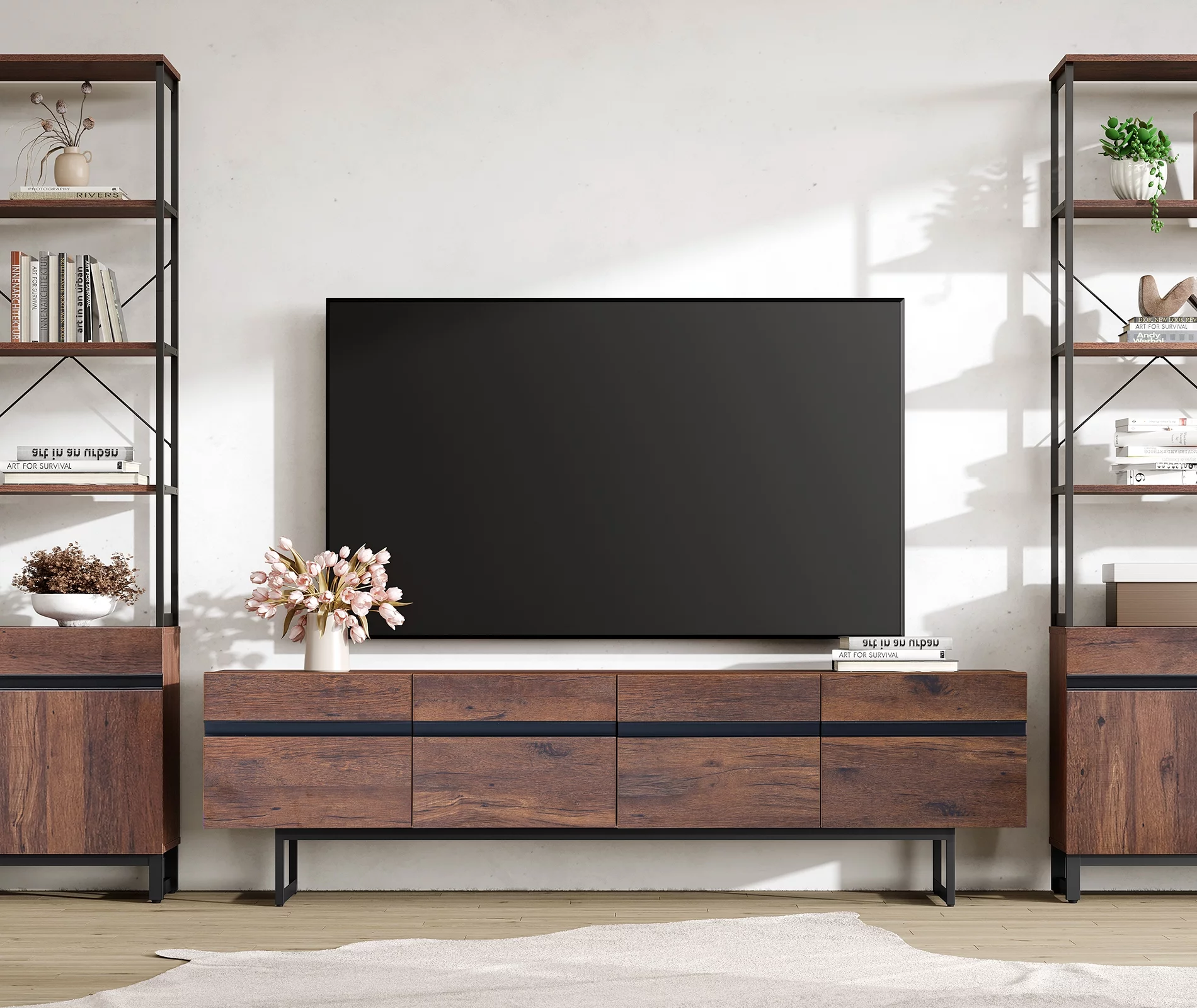 FITUEYES TV Stand with Drawers for TVs up to 75", Brown