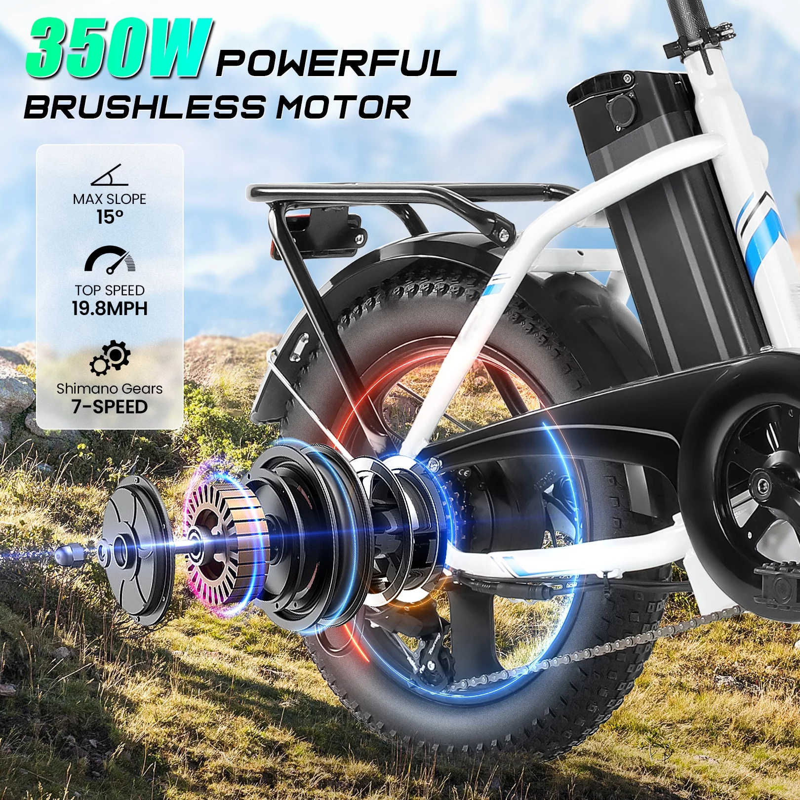 Gocio Electric Bike 3.0 Fat Tire Foldable Ebike, 48V 7.8Ah Battery, 350W Electric Commuter Bicycle Low-Step E Bike with LCD Meter