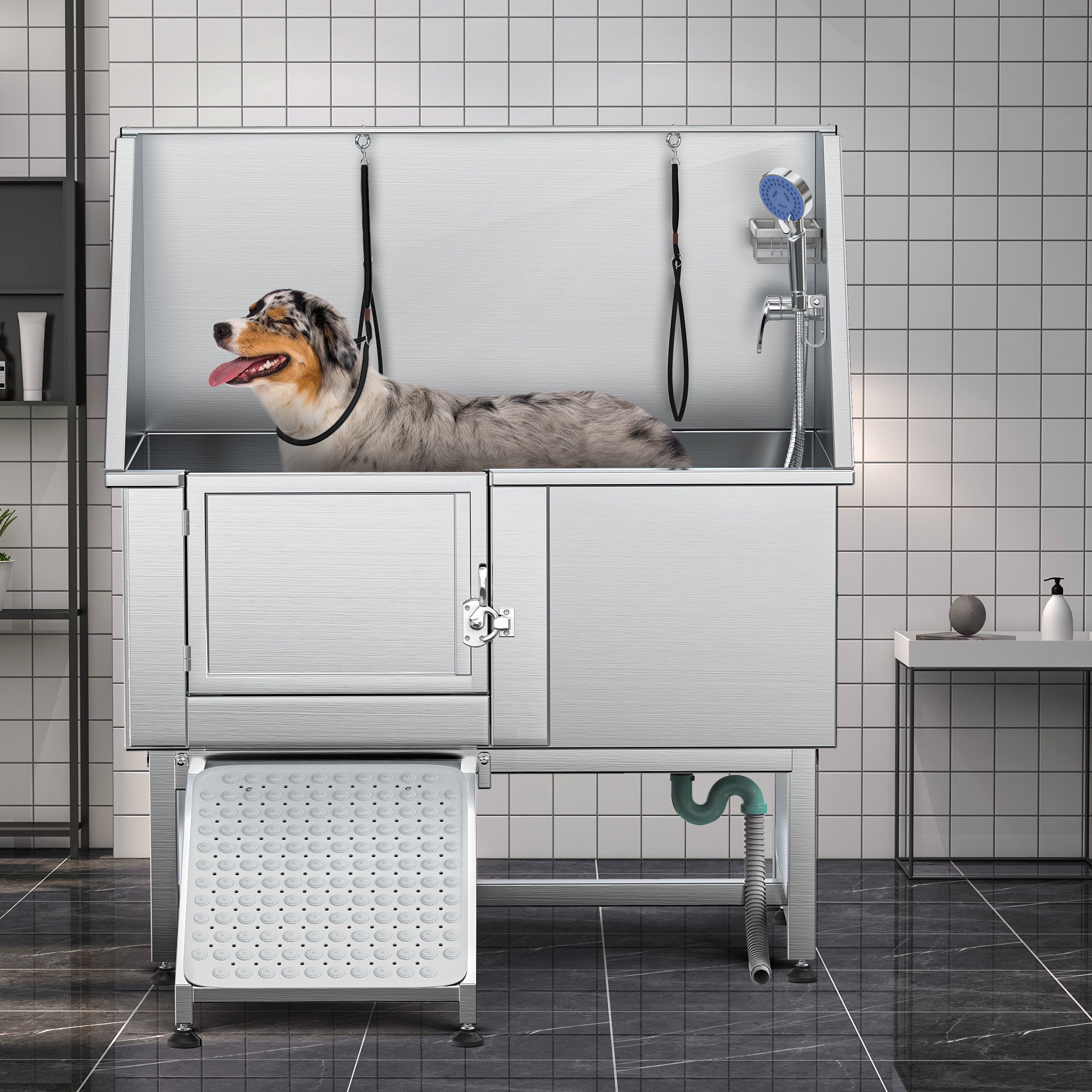 Dextrus 50" Dog Grooming Tub 304 Stainless Steel Professional Dog Bathing Station with Ramp