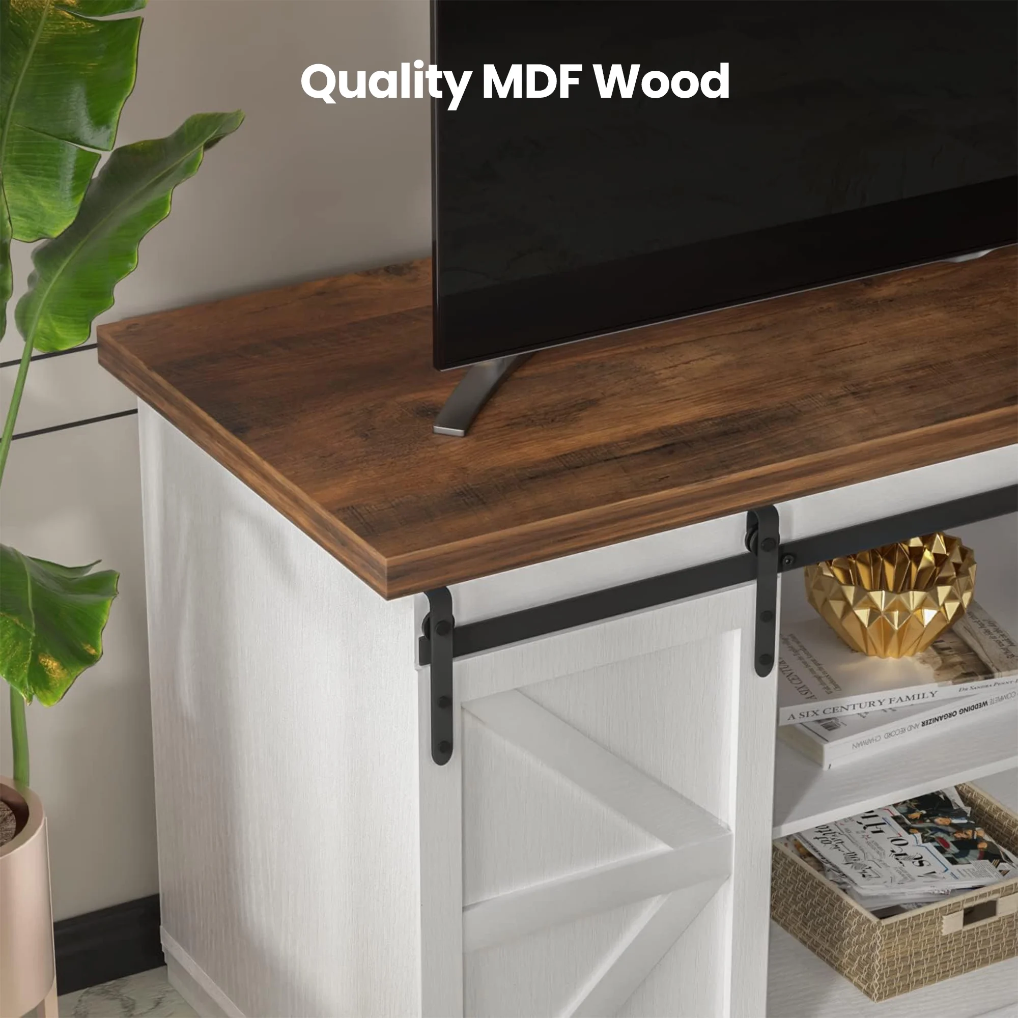 Farmhouse TV Stand with Sliding Barn Door Farmhouse Barn Door Media Console Entertainment Center