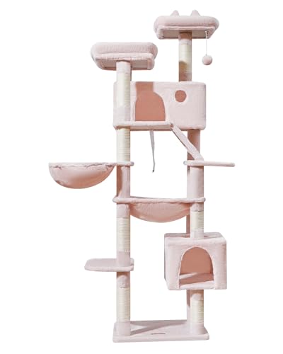 71-Inch Large Cat Tree for Large Cats, Plush Multi-Level Cat Condo with 8 Scratching Posts, 2 Perches, Cave, Hammock, 2 Pompoms