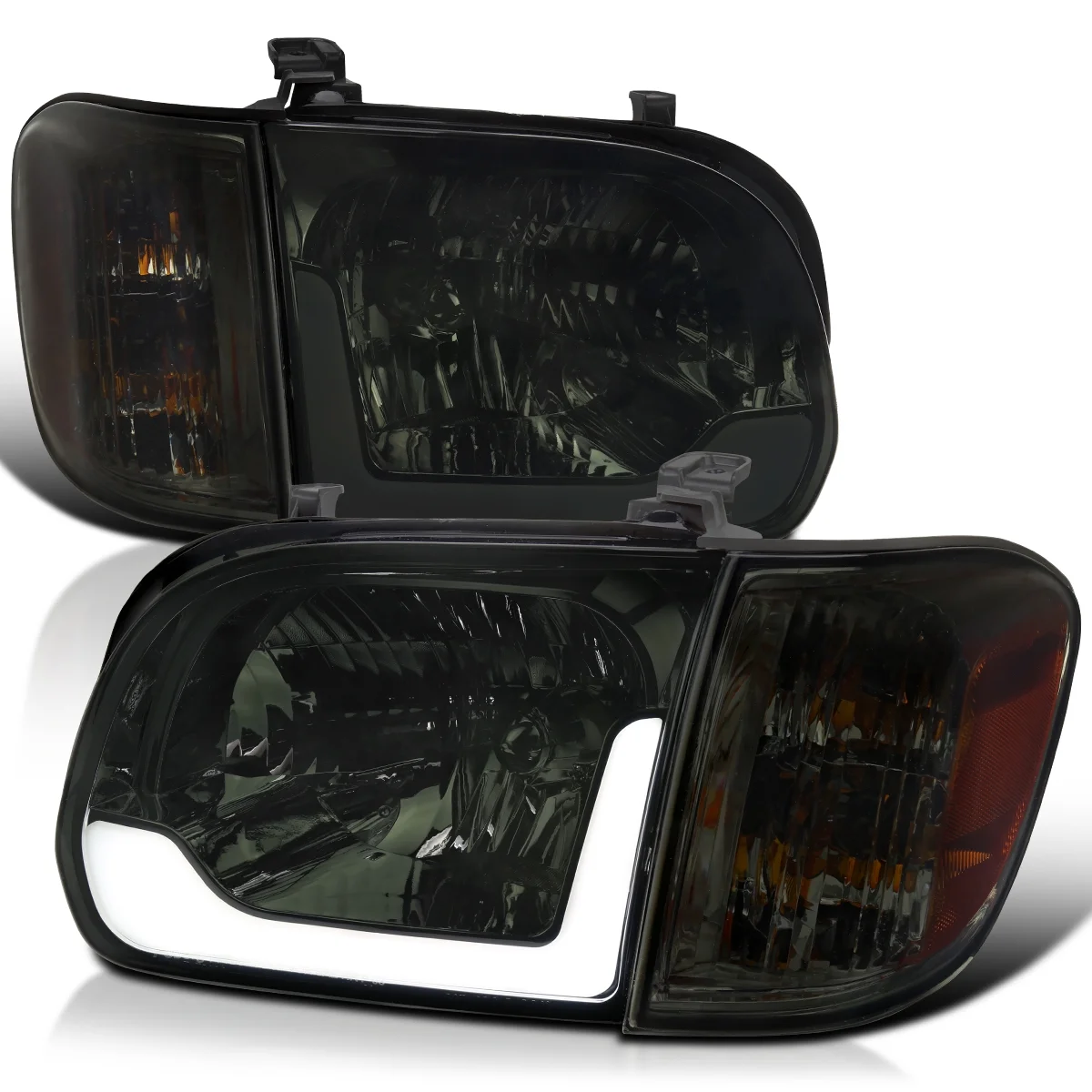 Spec-D Tuning Chrome Housing Smoke Lens LED Switchback Headlights + Corner Lights Compatible with 2005-2006 Toyota Tundra