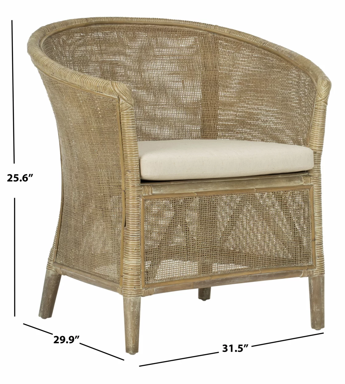 SAFAVIEH Alexana Farmhouse Rattan Arm Chair, Grey White Wash