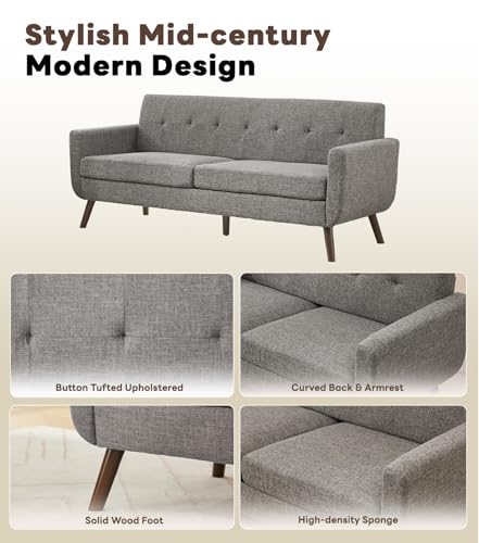 Tbfit L Shaped Couch Sofa, 80" W Mid-Century Modern Sectional Couches, 3 Seater Sofas with Wide Chaise Lounge & Two Pillows