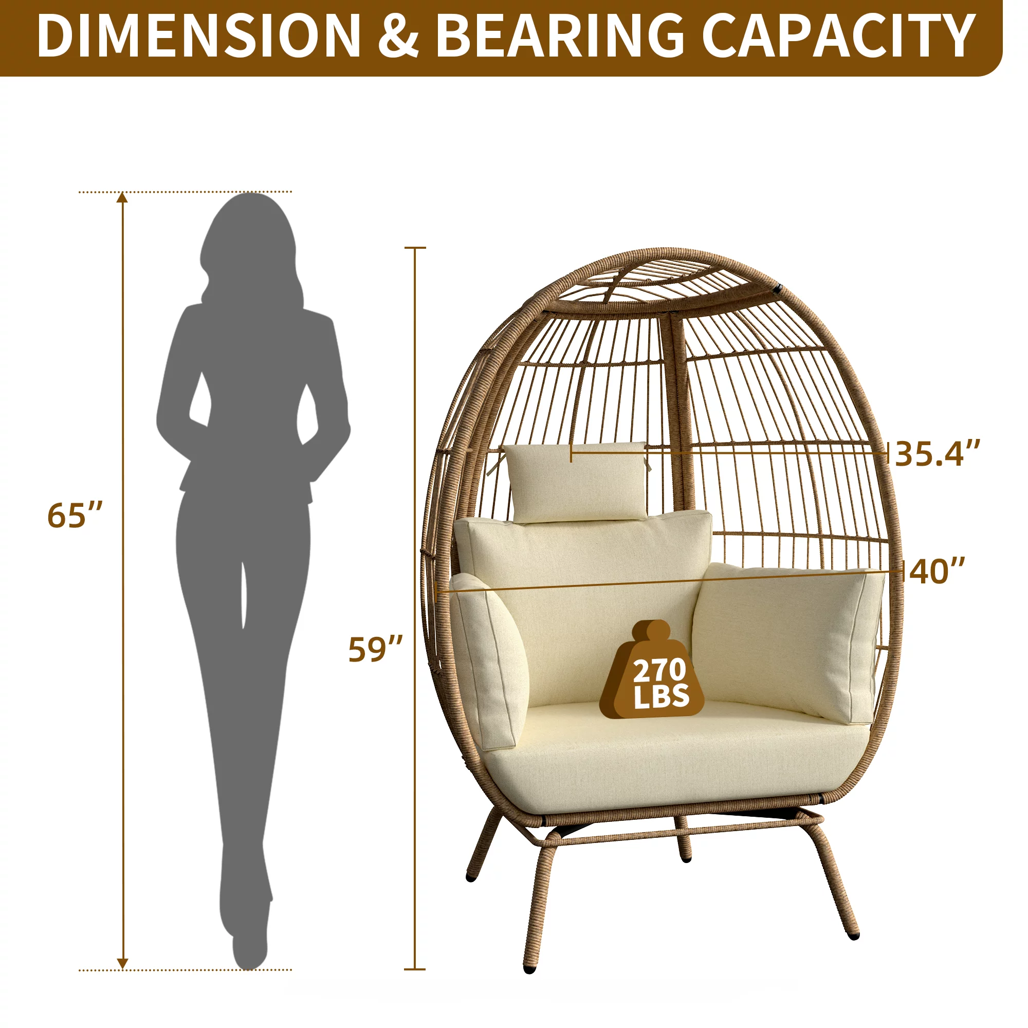 DWVO Wicker Egg Chair, Oversized Indoor Outdoor Lounger for Patio, Backyard, Living Room, Beige - Radiant Selections
