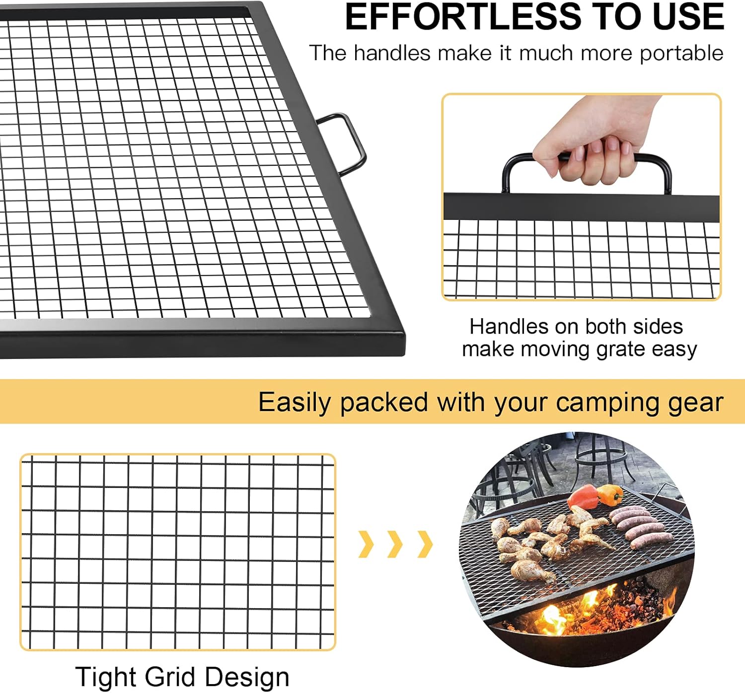 Square Fire Pit Cooking Grill Grate,36×36inch Outdoor Campfire BBQ Rack, Campfire Grill Grate Portable
