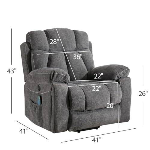 Phoenix Home Large Power Lift Recliner Chair with Massage and Heat for Elderly, Overstuffed Wide Recliners with 2 Cup Holders