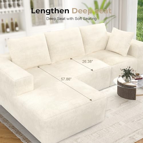 108" Modular Sectional Sofa with L-Shape Chaise, Upholstered Couches for Living Room with Deep Seat, No Assembly Required