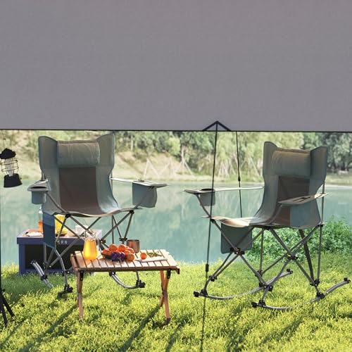Outsunny Folding Rocking Camping Chairs for Adults, Portable Outdoor Rocking Chairs with Headrest, Cooler Bag, Cup Holder