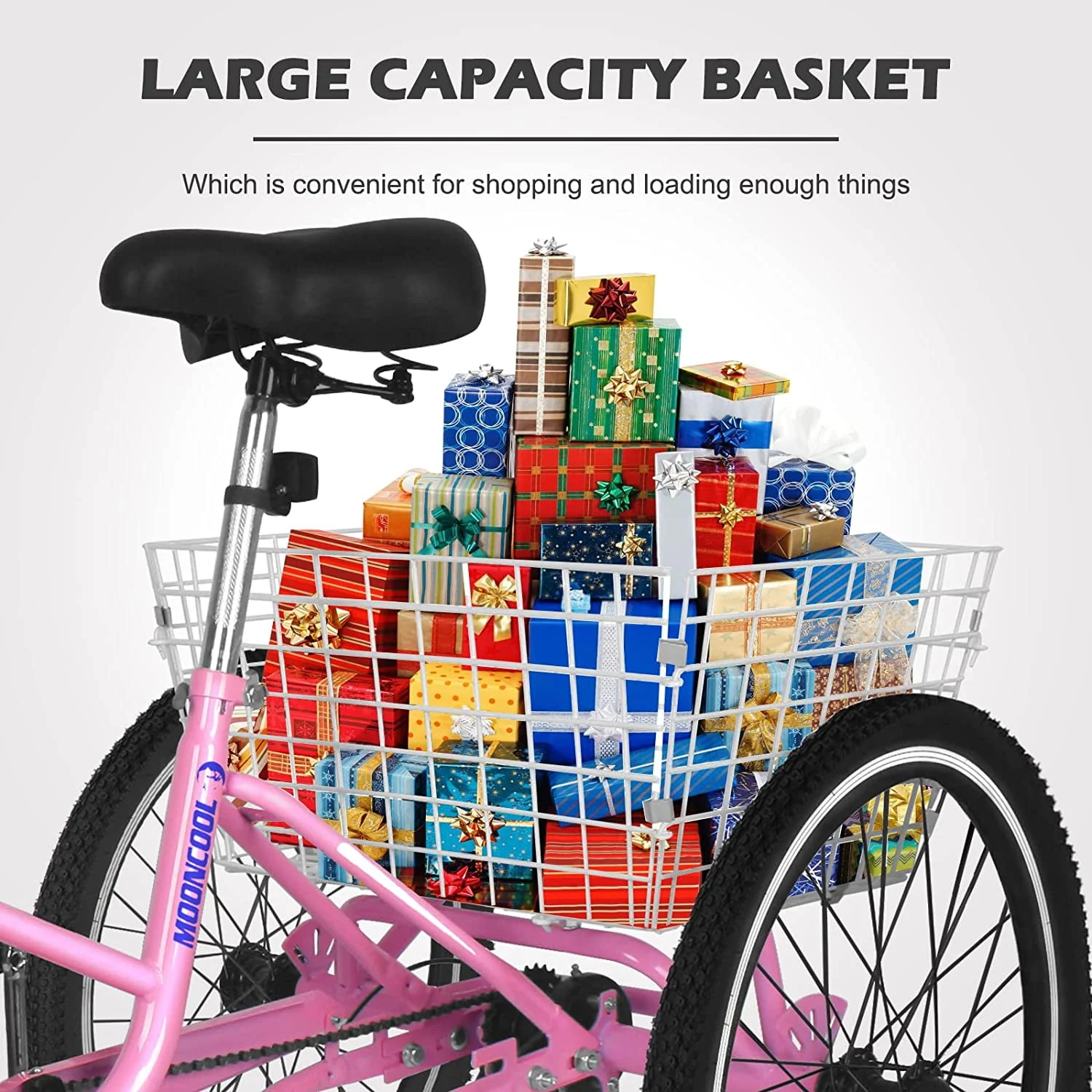 MOONCOOL Adult Folding Tricycle for Adults, 7 Speed 20/24/26 inch 3 Wheels Bikes with Basket, Foldable Tricycle for Adults, Women, Men, Seniors