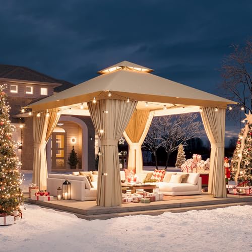 Aoxun 10'x12' Outdoor Patio Gazebo, Heavy Duty Party Tent with Wind-Resistant Ropes