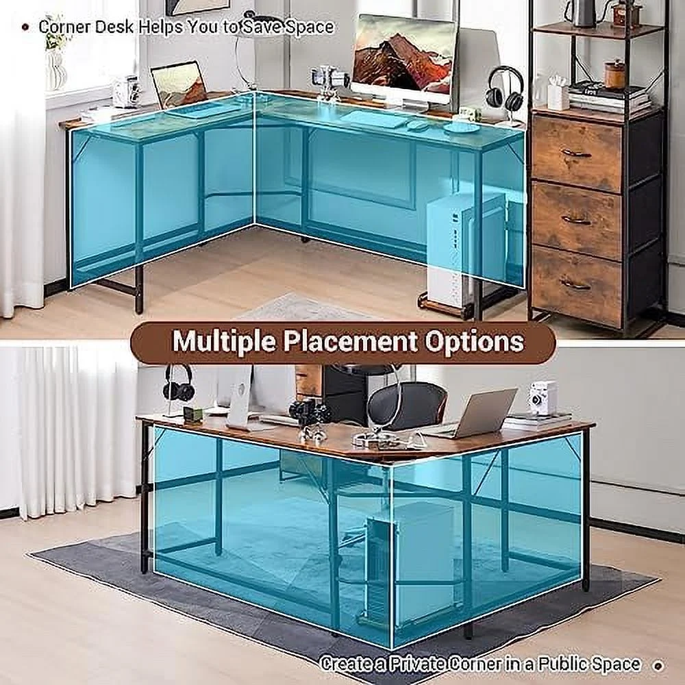 HJZBNONE L-Shaped Desk with CPU Stand  66 Inch Wooden -Saving Corner Desk w/Metal Frame  Large Computer Gaming PC Desk  Writing Table Study Desk for