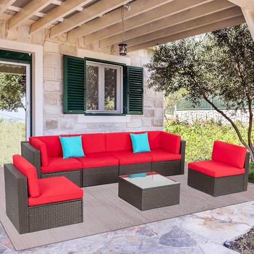 Shintenchi 6 Pieces Patio Furniture Sets Outdoor All-Weather Sectional Patio Sofa Set PE Rattan Manual Weaving Wicker Patio Conversation Set with