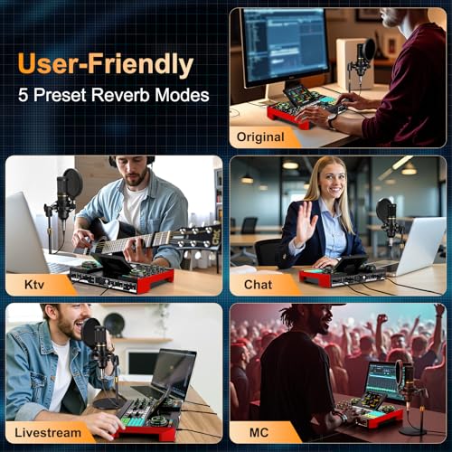 Podcast Microphone Bundle with Live Sound Card Audio Mixer