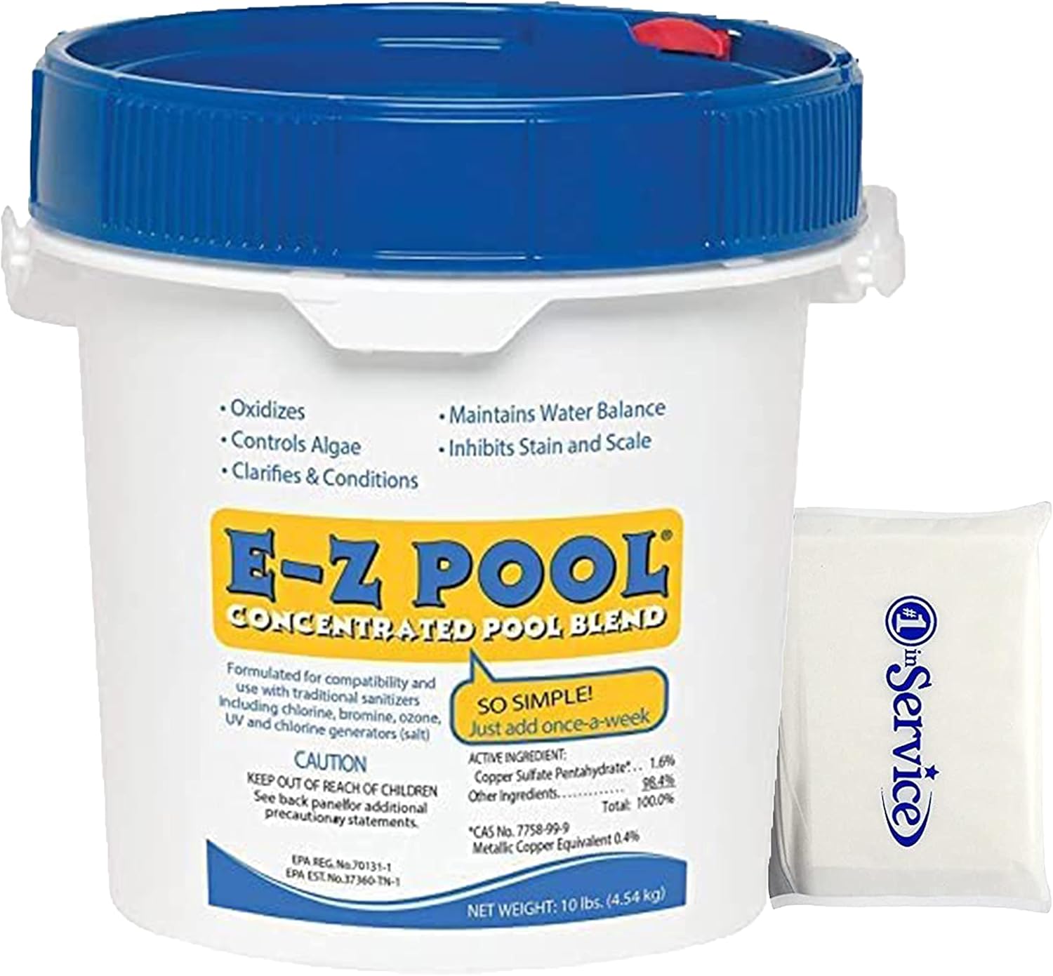 E-Z Concentrated Pool Blend, 10 Lbs. All in 1 Formula Contains Stable Oxidizer, Algaecide, Clarifier, Scale Inhibitor, Water Conditioner & Balancers