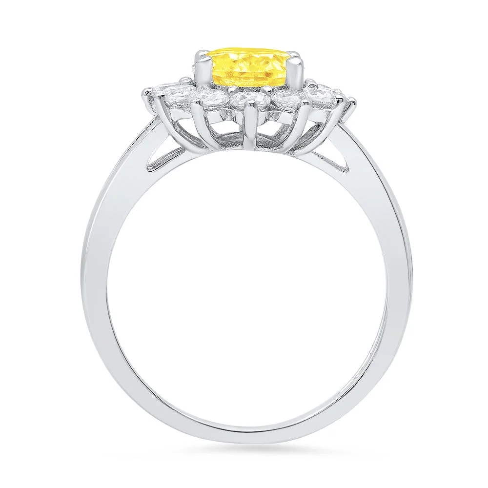 2.36ct oval cut yellow simulated diamond 18k white gold anniversary engagement halo ring size 7.5