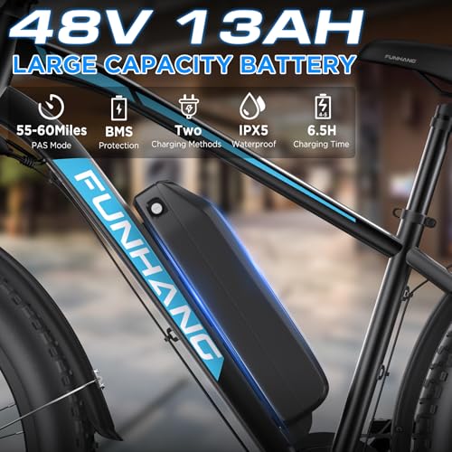 Electric Bike for Adults, 1000W Peak Ebike, 25MPH 60Miles Electric Mountain Bike, 26" Fat Tire Electric Bicycle with 48V 13AH Battery, Rear Rack