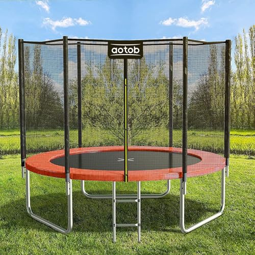 AOTOB 8FT 10FT 12FT 14 FT 15FT Trampoline with Safety Enclosure Net，Outdoor Trampoline with Basketball Hoop