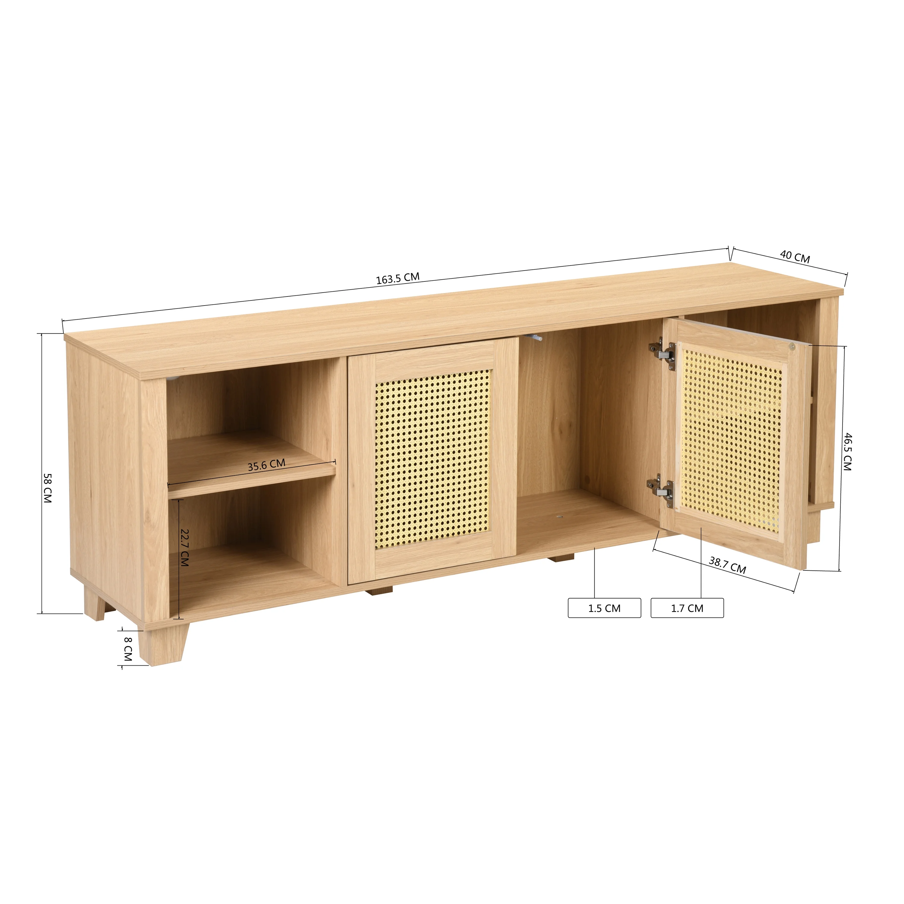 MAICOSY Boho Chic 64.4 inch Rattan TV Stand for 65/70 inch TV Storage Console - Natural Oak