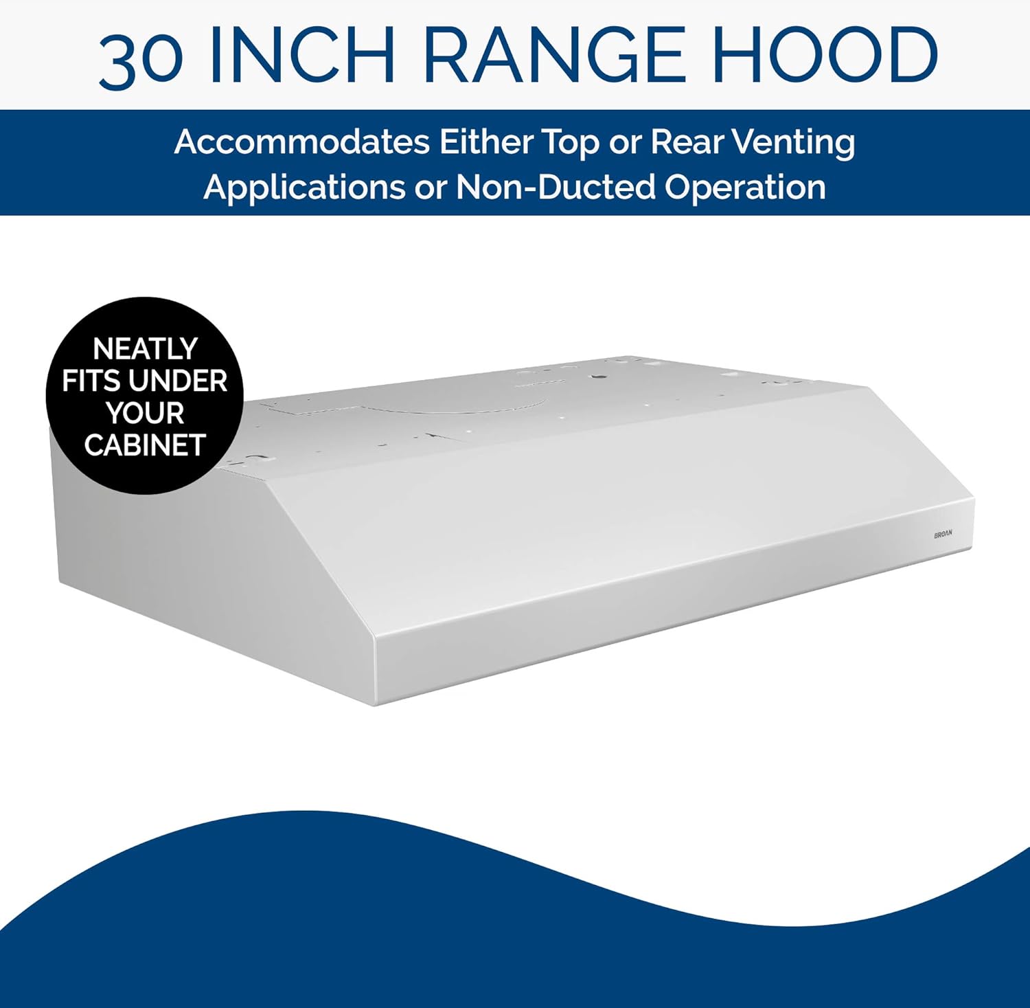 Broan-NuTone BCSD130WW Glacier Range Hood with Light, Exhaust Fan for Under Cabinet, White, 30-inch