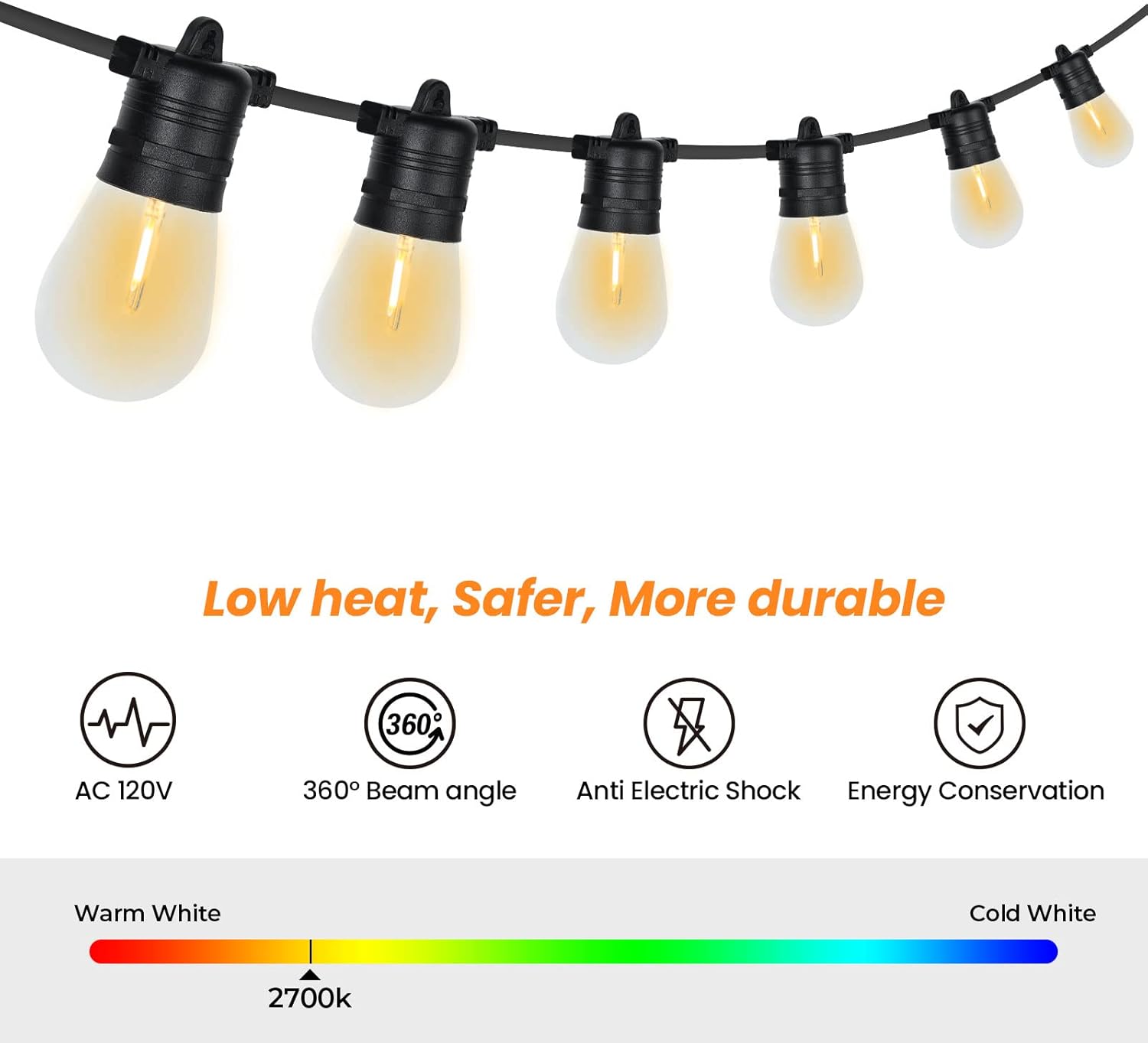 Outdoor String Lights LED100FT Waterproof IP65 Connectable Dimmable Patio Lights for Bistro Cafe Porch Party