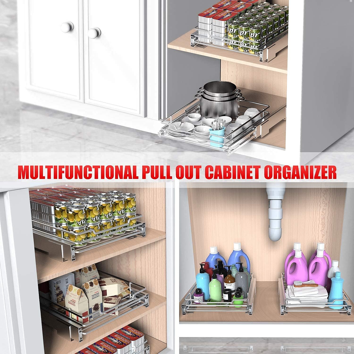 G-TING Pull Out Cabinet Organizer, Heavy Duty Slide Out Pantry Shelves Sliding Drawer Storage for Home, Kitchen, Bathroom, 12.44 W x 16.54 D