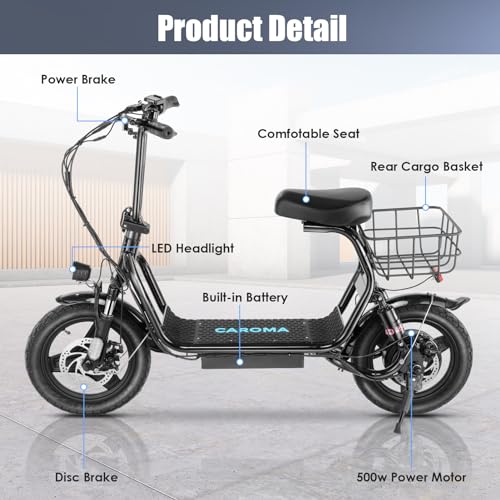 Caroma Peak 500W/800W/1200W Electric Scooter with Seat for Adults,up to 30 Miles&20MPH, 14" Fat Tire